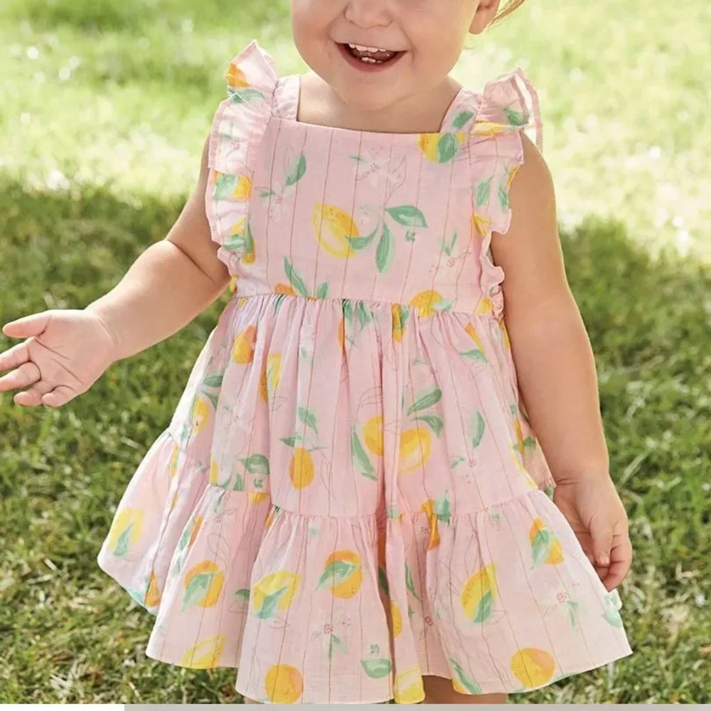 Oshkosh B'gosh Lemon Print Flutter Sleeve Lemon Dress 4T